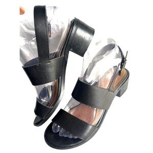 Seychelles Leather Sandals Black Gallivant Strap Block Low Heel Minimalist Wom 7